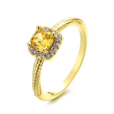 China Other Fashion Personality High Fashion Small Square Sugar Yellow Diamond Fried Dough Twists Index Finger Ring Gold Plated Ring for sale