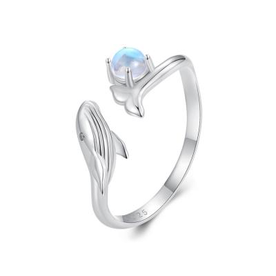 China Other Exquisite Moonlight Stone Whale Open Ring, Small and Luxury Style 925 Sterling Silver Index Finger Ring for sale