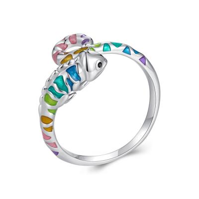 China Other Hot Selling New Colorful Chameleon Open Ring Personalized Fashion s925 Sterling Silver Ring for sale