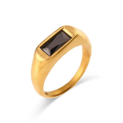 China Punk Fashion Simple Ring Jewelry Stainless Steel Plated 18K Rectangular Zircon Basic Ring for sale