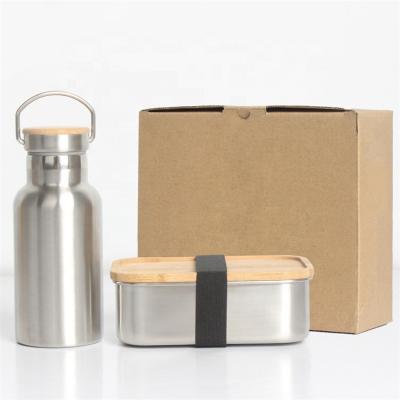 China Custom Printed Stainless Steel Portable Bento Box With Bamboo Lid Bento Box And Water Bottle For Traveling School Camping for sale