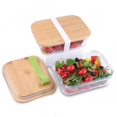 China Sustainable BPA Free and Leak Proof Glass Food Storage Containers Airtight Glass Lunch Boxes with Bamboo Lids for sale