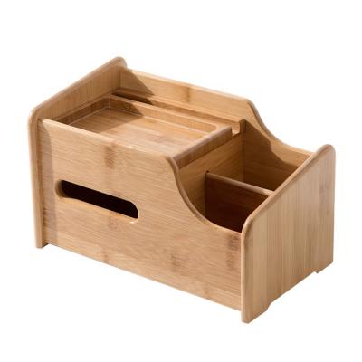 China Wholesale Mini Desk Bamboo Cable Cord Wire Junction Shelf Storage Viable Organizer With Tissue Box for sale