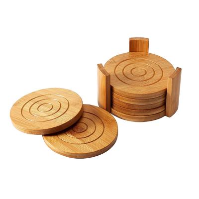 China 6pcs/set 100% Sustainable Eco-Friendly Bamboo Drink Coffee Cup Coaster Custom Made Natural Wooden Coasters for sale