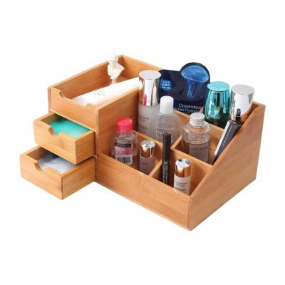 China Sustainable Bamboo Wooden Makeup Storage Organizer Display Box With Drawer For Bathroom for sale