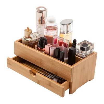 China Customized Natural Bamboo Wooden Organizer Viable Makeup Storage Box for sale