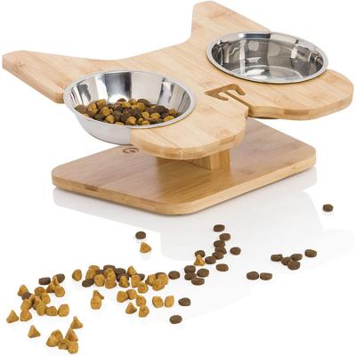 China Best Selling Viable Dog and Cat Elevated Bamboo Pet Feeder Tray Raised Bowl Stand for sale