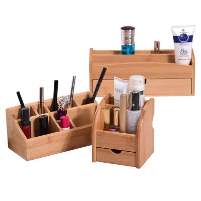 China Sustainable Natural Bamboo Cosmetic Makeup Organizer Holder Storage Bamboo Cosmetic Organizer for sale