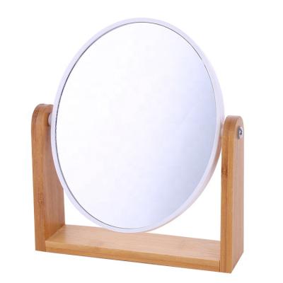 China Acceptable Small Quantity Table Desk Countertop Mirror Portable Bathroom Shaving Vanity Makeup Mirror With Natural Bamboo Stand for sale