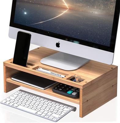 China Laptop PC Computer Monitor Stand Bamboo Wooden Riser (Height) Position Adjustable Wooden Desk Desk Organizer for sale