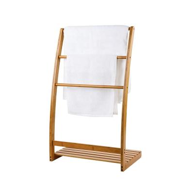 China BACKREST Free Standing Easy Assemble Bamboo Towel Rack Ladder With Storage for sale