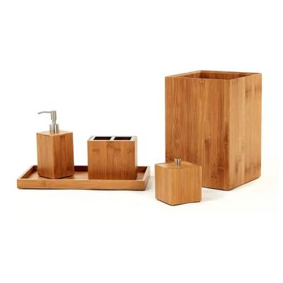 China Sustainable 6 Pieces High Quality Bathroom Accessories Eco Friendly Natural Bamboo Set for sale