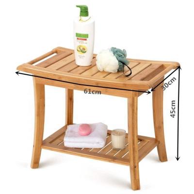 China Bamboo Storage Bathroom Spa Shower Bench Stool With Towel Shelf And Railing for sale