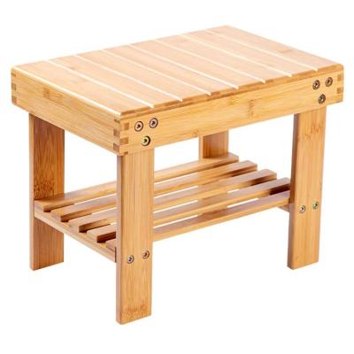 China Small Foot Stool Modern Portable Storage Shelf Bamboo Multi Purpose Seat Bench With A Storage Shelf For Kids Or Adults for sale