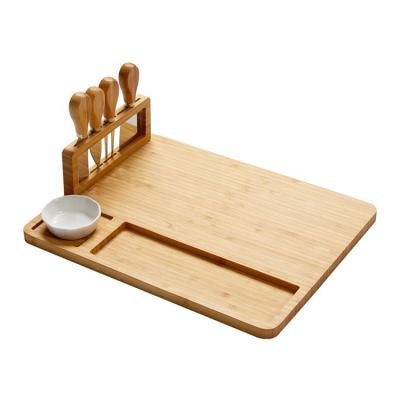 China Hotel Home Restaurant Premium Large Bamboo Cheese Board Set with Tool Holder and Includes 4 Cheese Knives for sale