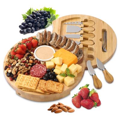 China Viable High Quality Custom Kitchen Cutting Plates Rotating Cheese Bamboo Wooden Serving Tray for sale