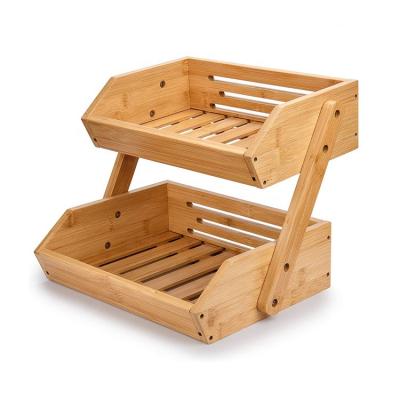 China Viable Wholesale 2 Tier Multifunctional Bamboo Vegetable Fruit Basket for Kitchen Countertops Organization for sale