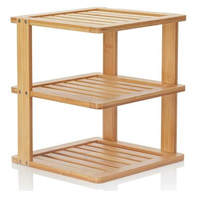 China Kitchen Corner Dish Rack Cabinet Sustainable Pantry Organization And Storage 3 Tier Bamboo Corner Shelf for sale