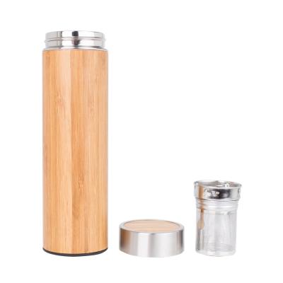 China Eco-friendly PORTABLE thermos bamboo vacuum flask insulated vacuum stainless steel coffee tea bamboo thermal water flask for sale