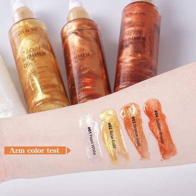 China Wholesale OEM Makeup Vegan 4 Colors Waterproof Long Lasting Body Luminizer Shimmer Spray Bronzer Highlighter Bar Shimmer Body Oil for sale