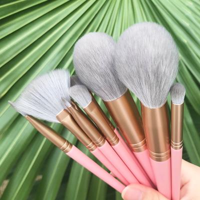 China Angular Blush Custom Logo Make Up Brush Professional 10 Pcs Vegan Pink Makeup Set Private Label Brush With PU Bag for sale