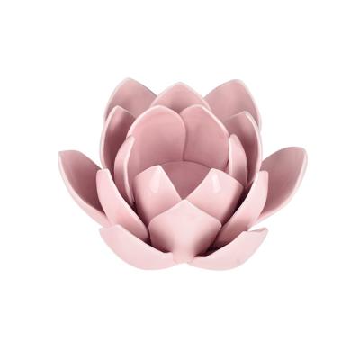 China Home decoration house and table top decoration hand made lotus flower shape ceramic tealight candle holder for sale