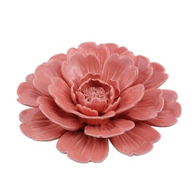 China Handmade Rose Glazed Ceramic Flower Wall Mounted Porcelain Home Decoration for sale