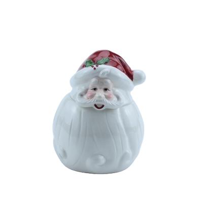 China Luxury Custom Christmas Logo 350ml Santa Microwavable Candy White Glazed Ceramic Cookie Jar With Lid For Home Kitchen for sale