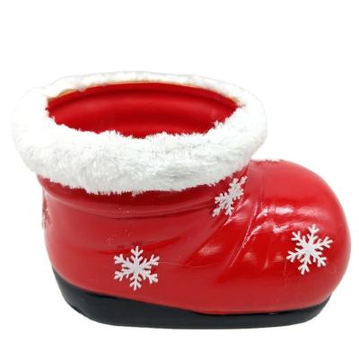 China Modern Creative Hand Painted Christmas Custom Red Shoes Shapes Plant Decorative Ceramic Flower Pots for sale