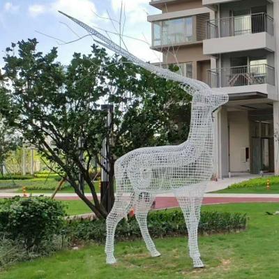 China Europe Outdoor Garden Art Stainless Steel Statue Metal Wire Deer Sculpture for sale