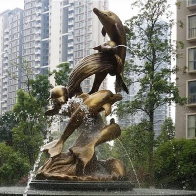 China Modern Exquisite Beautiful Dolphin Bronze Sculpture Jumping Fountain Decoration for sale