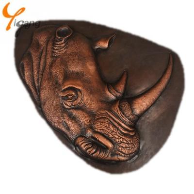 China Europe Modern Art Metal Statue Rhino Wall Relief Bronze Sculpture for sale