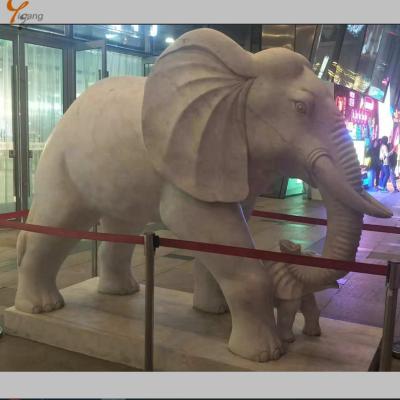 China Western Hand Carved Stone Marble Sculpture Elephant White Decorative Marble Elephant for sale