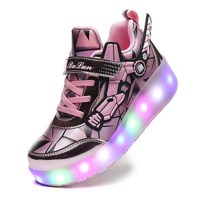 China New student led light USB charging double wheel pop shoes double wheel roller skates shoes zu verkaufen