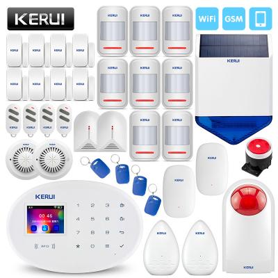 China Built-in Rechargeable Battery KERUI WIFI GSM Home Security Alarm System With 2.4 Inch TFT Touch Screen APP Control RFID Card Smart Home Wireless Burglar Alarm for sale