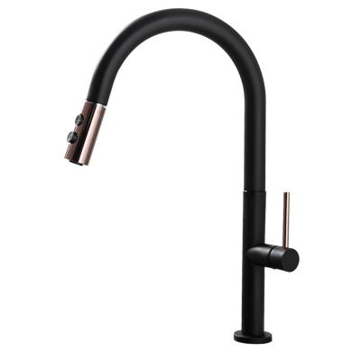 China Hot And Cold Pull Out Faucets Thermostatic Kitchen Gold Faucet Sink All Copper Black Sink Rotatable Sink Faucet for sale