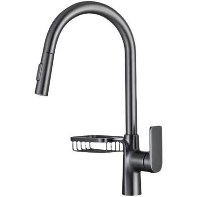 China High Quality Gray Kitchen Sink Water Tap Single Hole Thermostatic Faucets New Design Pull Out Brass Faucet With Net Basket for sale