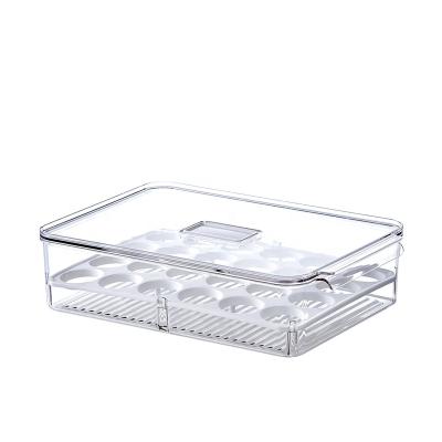 China Multifunctional Vegetable Fruit Storage Refrigerator Food Organizer Bin Drawer Drain Transparent Egg Storage Box for sale