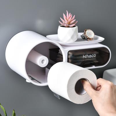 China Modern Nail Free Rack Shelf Toilet Paper Phone Towel Storage Wall Mounted Holder for sale