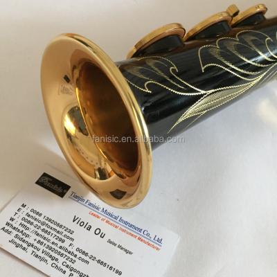 China Black black colored soprano saxophone with gold inside bell for sale