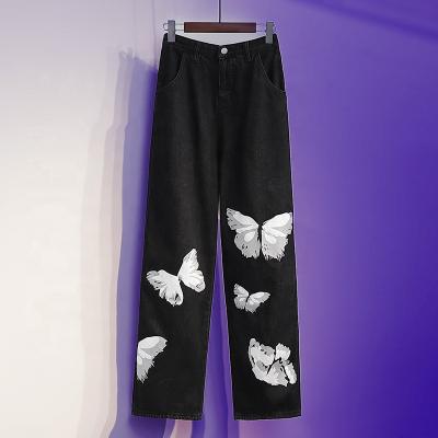 China QUICK DRY Copy Butterfly Fried Street Wide Leg Thin Wiping Straight Leg Jeans Women for sale