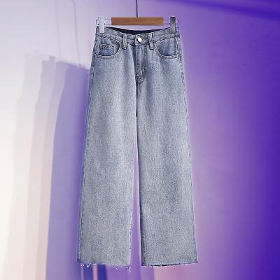 China QUICK DRY High Waist Loose Cropped Straight Leg Washed Womens Jeans for sale