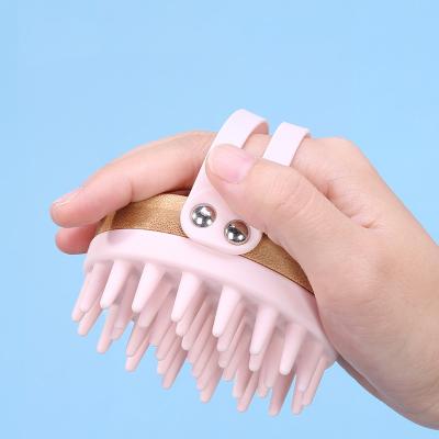 China New Silicone Round Bamboo Meridian Scalp Massager Hair Massager Silicone Shampoo Head Brush for sale