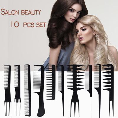 China Handle Hair Brush Hair Comb Ten-piece Set Barber Shop Black Hairdressing Special Hair Styling Comb Hair Combs Set for sale