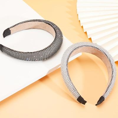 China 2021 Fashion Stone Bling Wholesale Glass Sequins Sponge Hair Jewelry Wide Headband For Women Rhinestone for sale