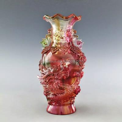 China China fengshui crystal dragon phoenix shaped liuli vase for sale