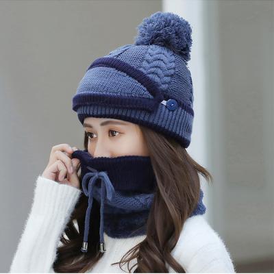 China COMMON Winter Scarf Hat Set Fleece Striped Neck Warmer Beanie Skull Caps Warm Winter Knitted Hats for sale