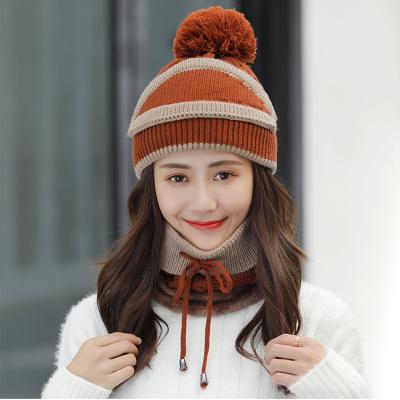 China Winter Female Version Of COMMON Hat Of All-match Cute Warm Knitted Cotton Hat Set for sale