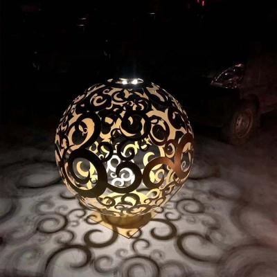 China Europe Steel Sphere Metal Crafts Laser Cut Surface Sphere Sculpture With LED Light for sale