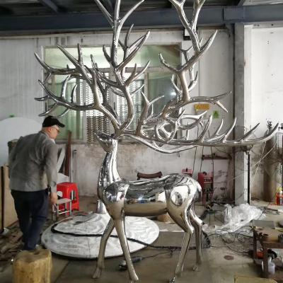 China Europe Stainless Steel Deer Sculpt Metal Animal Sculpture For Park Deco for sale